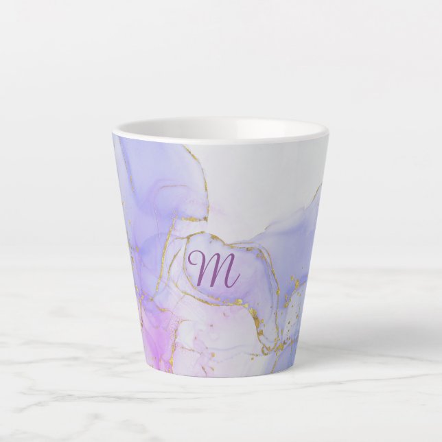 Tasse Latte Encre d'alcool rose, pourpre et bleu (Devant)