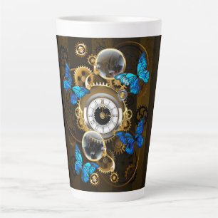Tasse Latte Engrenages à vapeur et papillons bleus