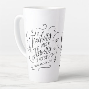 Tasse Latte Enseignant moderne élégant script noir blanc porte