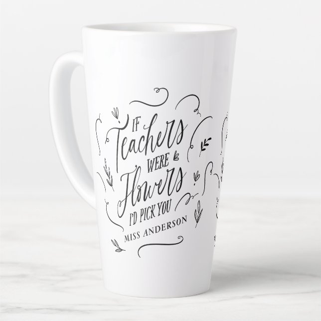 Tasse Latte Enseignant moderne élégant script noir blanc porte (Angle gauche)