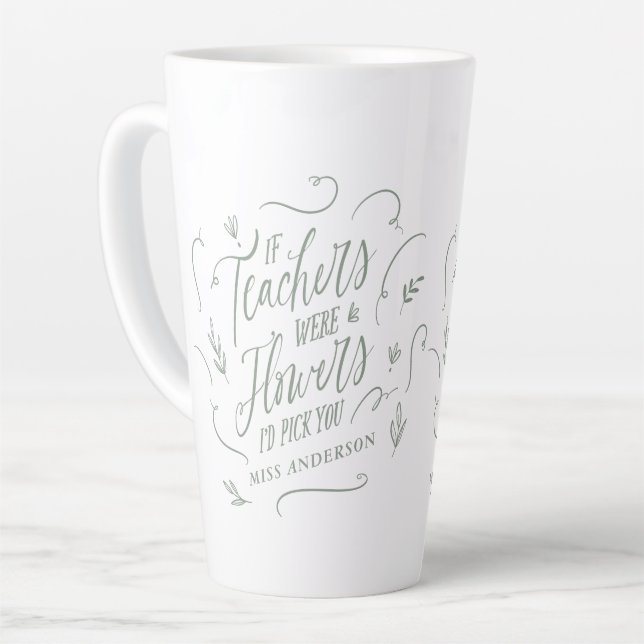 Tasse Latte Enseignant moderne élégant script sage vert porte  (Angle gauche)