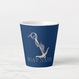 Tasse Latte Esprit Nautique Ancre Dauphin Bleu Marine