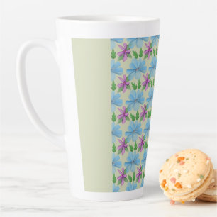 Tasse Latte Esthétique à motif floral bleu   Fleur aquarelle