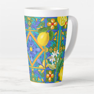 Tasse Latte Été, Carreaux siciliens, agrumes, oranges, majol