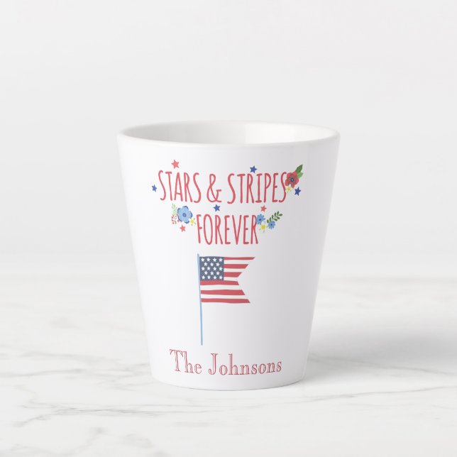 Tasse Latte Étoiles et rayures du drapeau américain (Devant)