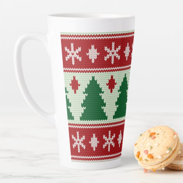 Tasse Latte Evergreens & Snowflakes Knit (En situation)