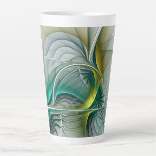 Tasse Latte Évolution fractale, Art Abstrait Turquoise d'or
