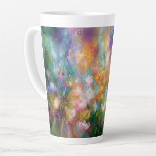 Tasse Latte Explosion florale cosmique abstraite dans des coul