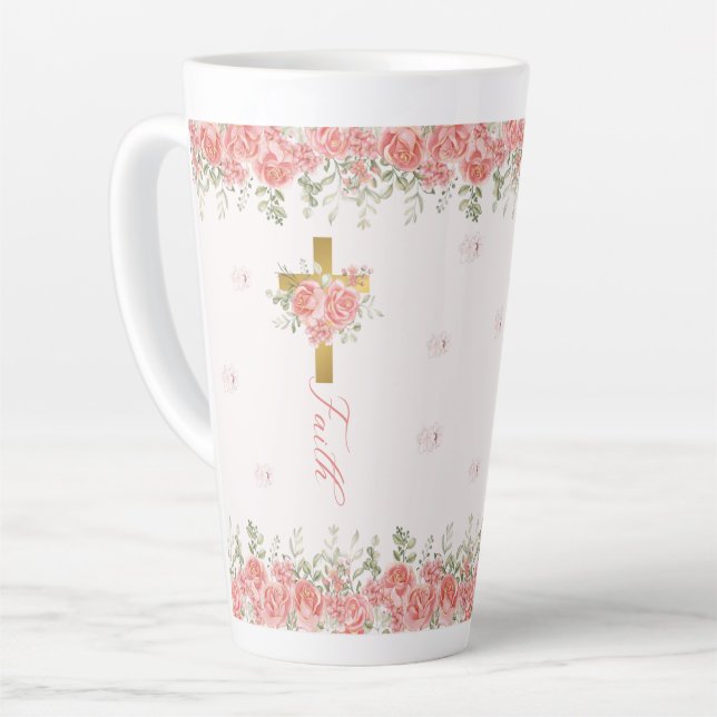 Tasse Latte Faith Cadeau Floral Cross (Angle gauche)