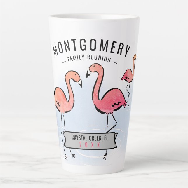 Tasse Latte Famille Réunion Tropical Rose Flamant rose Nom per (Devant)