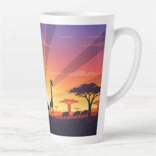 Tasse Latte Faune de la savane africaine au coucher du soleil 