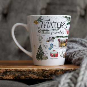 Tasse Latte Favoris hivernaux tendance   Illustrations d'aquar