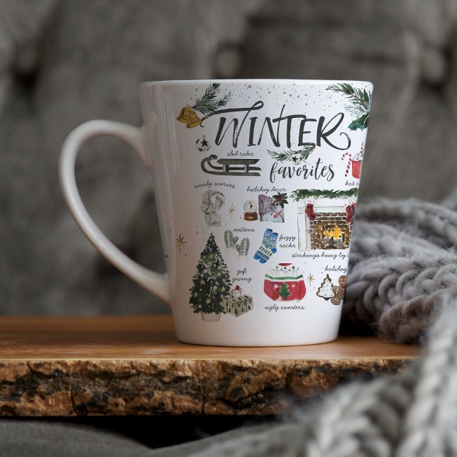 Tasse Latte Favoris hivernaux tendance | Illustrations d'aquar (Créateur téléchargé)