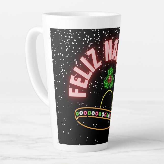 Tasse Latte Feliz Navidad Holiday Neon (Angle gauche)