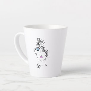 Tasse Latte Femme avec fleurs en ligne art