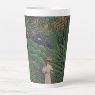 Tasse Latte Femme marchant dans une forêt exotique, Henri Rous