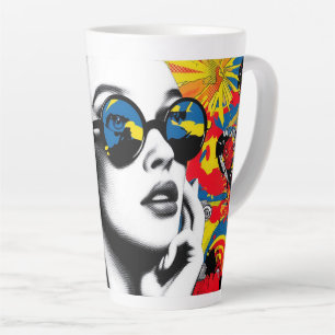 Tasse Latte Femme pop art avec lunettes de soleil