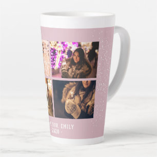 Tasse Latte Festive moderne rose vif 4 Photo Collage Vacances