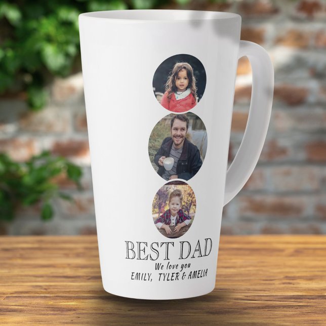 Tasse Latte Fête 3 du Père du meilleur papa Collage photo oval (Créateur téléchargé)