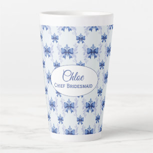 Tasse Latte Fête de mariage avec un élégant nœud bleu