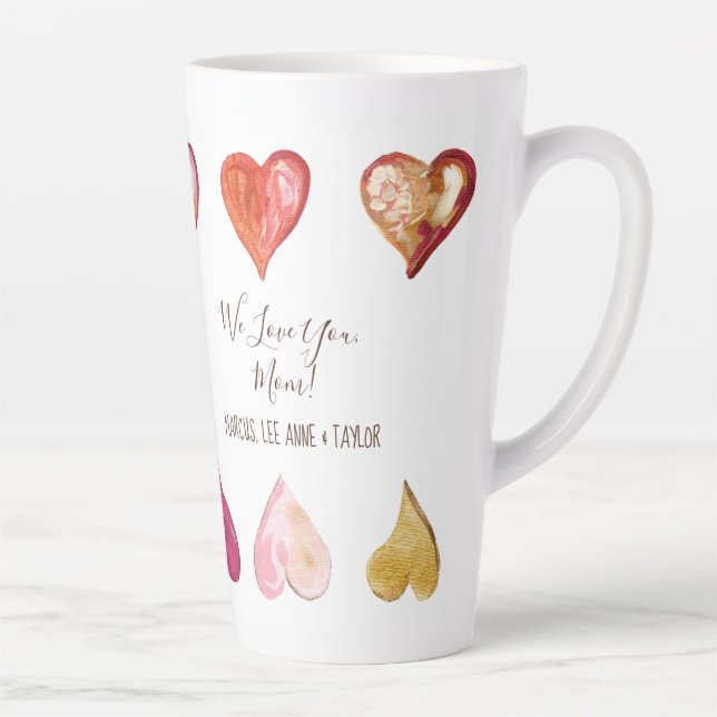 Tasse Latte Fête des mères Nous t'aimons Maman Coeurs modernes (Droite)
