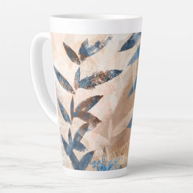 Tasse Latte Feuilles à couche Abstraite - Bleu et Neutre (Angle gauche)