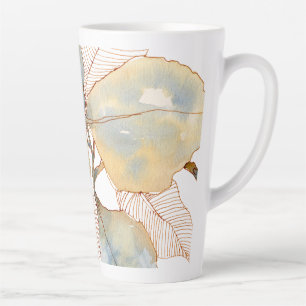 Tasse Latte Feuilles botaniques aquarelles bleu or mat