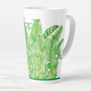 Tasse Latte Feuilles de bananes sur une grosse tôle