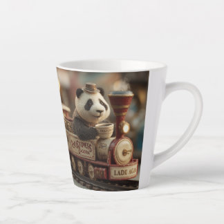 Tasse Latte Figurine de panda adorable sur un train jouet vin