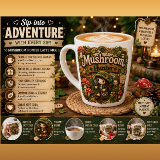 Tasse Latte Fille au crochet Chasse aux champignons Cottagecor