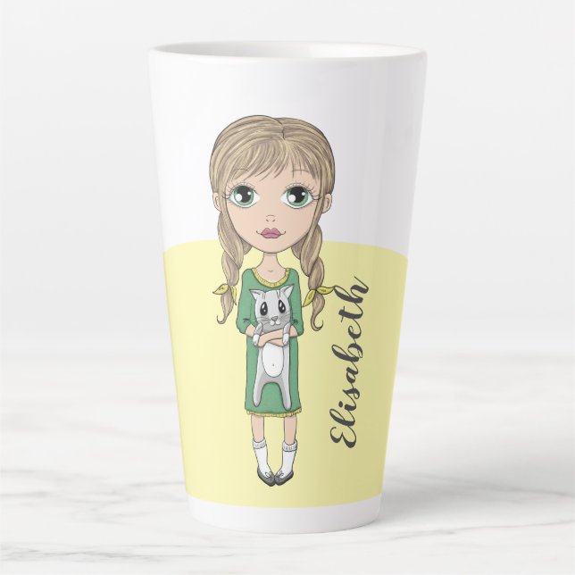 Tasse Latte Fille mignonne avec chat Personnalisée Tall Latte  (Devant)