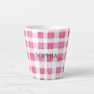 Tasse Latte Fille Pink Plaid Stripes Anniversaire