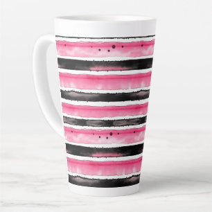 Tasse Latte Fille rose blanc rayures noires