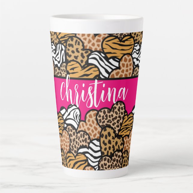 Tasse Latte Fille Rose Joueuse Coeurs Posters de animaux Nom (Devant)