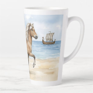 Tasse Latte Fjara Cheval islandais aquarelle sur la plage