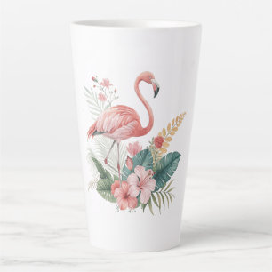 Tasse Latte Flamant Avec Fleurs