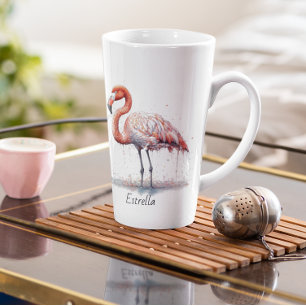 Tasse Latte Flamant rose rose coloré, personnalisable