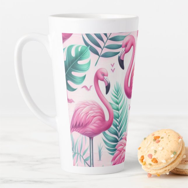 Tasse Latte Flamant rose rose Conception tropicale (En situation)