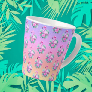 Tasse Latte Flamant rose rose couchant tropical