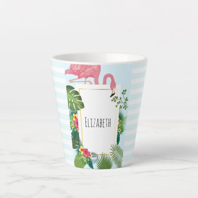 Tasse Latte Flamant rose rose élégant et Feuilles tropicaux (Devant)