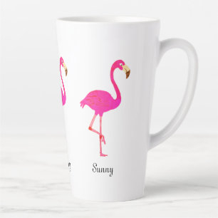 Tasse Latte Flamants roses mignons et calligraphie