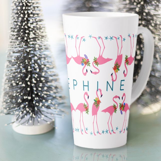 Tasse Latte Flamants roses rassemblés haut (Créateur téléchargé)