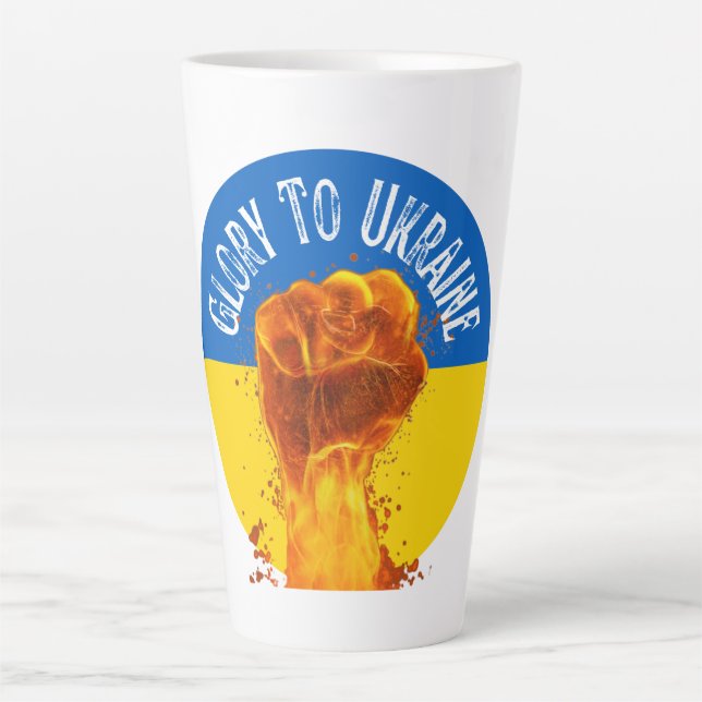 Tasse Latte Flamme La résistance au drapeau ukrainien (Devant)