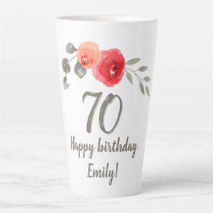 Tasse Latte Fleur Aquarelle Rose Rouge Fleurale 70e Anniversai