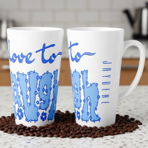 Tasse Latte Fleur Chunky Texte Slogan Bleu Foncé Avec Nom