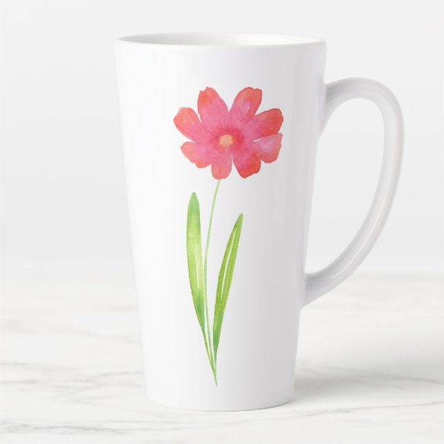 Tasse Latte Fleur d'aquarelle rouge rose (Droite)