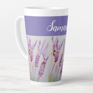 Tasse Latte Fleur de lavande et aquarelle d'abeille Anniversai