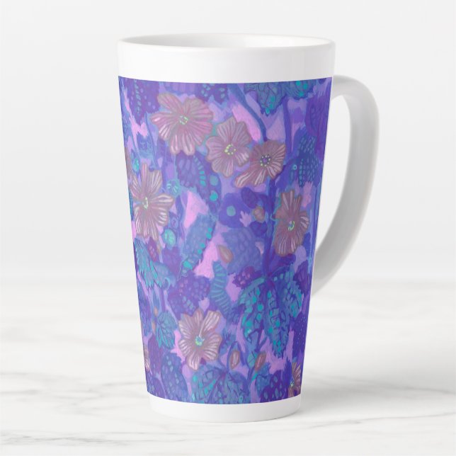 Tasse Latte Fleur de Malve, Fleurs de Malva Peinture Florale V (Angle droit)