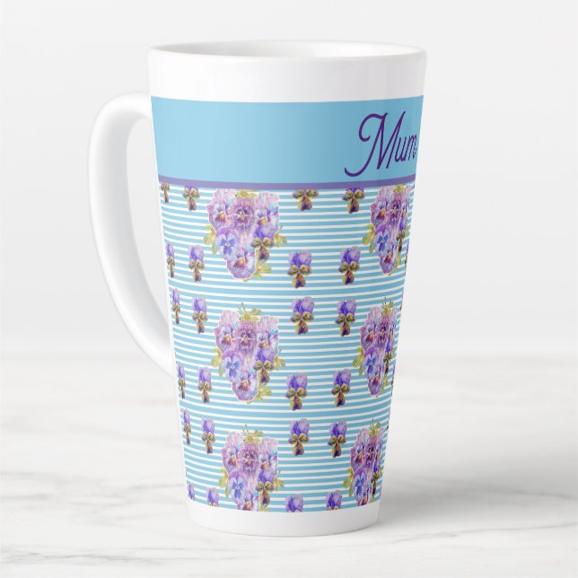 Tasse Latte Fleur de Pansy Aqua Frappe Fleur de Fleurs Fleurs  (Angle gauche)
