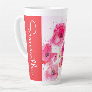 Tasse Latte Fleur de pavot rouge aquarelle nom de femme